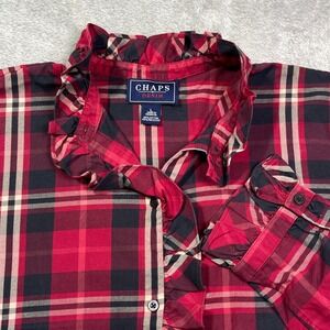 Chaps Women's Red and Black Plaid Button Down Shirt